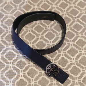 Tory Burch Navy Reverse To Dark Green Leather Belt